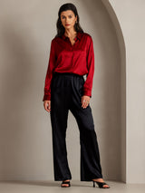 [Red] SilkSilky  Long Sleeve Lapel Collar Women's Shirt 003