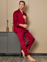[Red] SilkSilky  Long Sleeve Lapel Collar Men's Pajamas 004