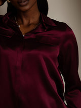 [Dark Red] SilkSilky  Long Sleeve Lapel Collar Women's Shirts 008