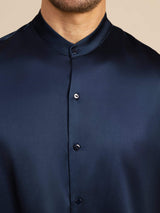[Dark Blue] SilkSilky Long Sleeve Stand Collar Men''s Shirt 007
