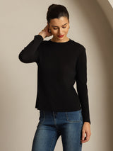 [Black] SilkSilky  Long Sleeve Crew Neck Women's T-Shirt 007