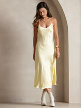 [Light Yellow] SilkSilky  Spaghetti Strap V Neck Dress 005