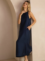 [Dark Blue] SilkSilky  Sleeveless Crew Neck Dress 007