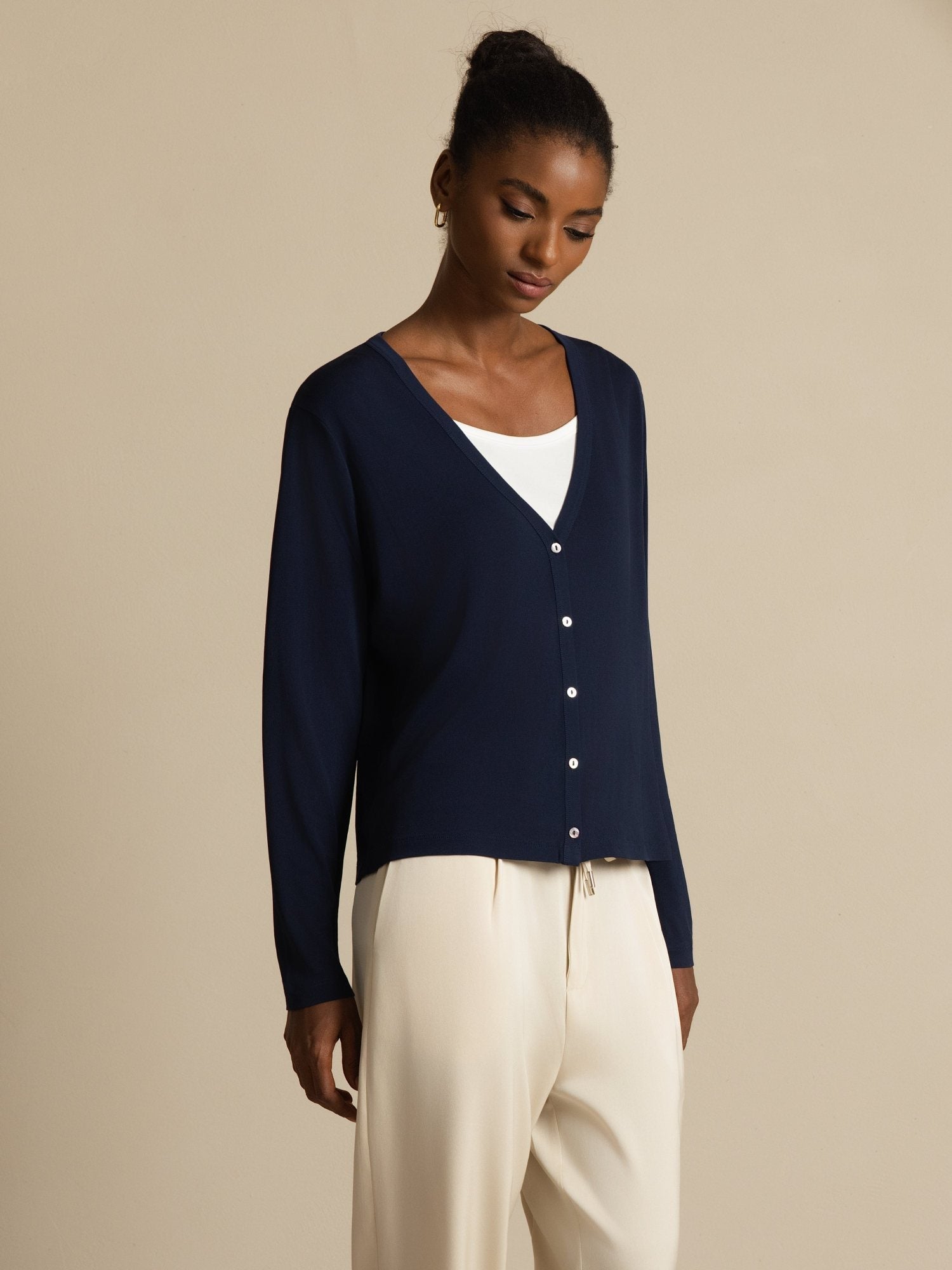 [Dark Blue] SilkSilky Long Sleeve Women's Cardigan 001