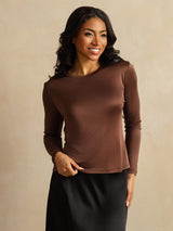 [Coffee] SilkSilky  Long Sleeve Crew Neck Women's T-Shirt 001