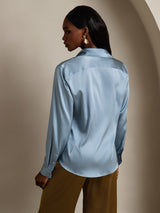 [Grayish Blue] SilkSilky  Long Sleeve Lapel Collar Women's Shirt 002
