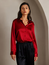 [Red] SilkSilky  Long Sleeve Lapel Collar Women's Shirts 001
