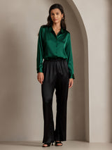 [Dark Green] SilkSilky  Long Sleeve Lapel Collar Women's Shirt 004