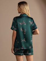 [Emerald Zebra] SilkSilky  Short Sleeve Lapel Collar Women's Pajamas 002