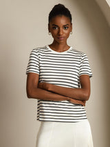 [White Stripe] SilkSilky  Short Sleeve Crew Neck Women's T-Shirt 005