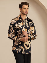 [Black Dragon] SilkSilky Long Sleeve Lapel Collar Men's Shirt 004
