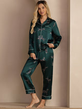 [Emerald Zebra] SilkSilky Long Sleeve Lapel Collar Women's Pajamas 005