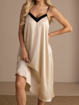[Brown Rice] SilkSilky  Spaghetti Strap V Neck Nightgown 007