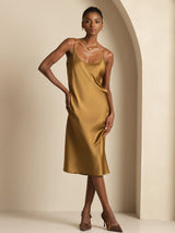 [Brown] SilkSilky Spaghetti Strap U Neck Dress 003