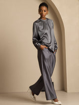 [Dark Gray] SilkSilky  Long Sleeve Round Neck Women's Blouse 007