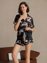 [Black] SilkSilky  Short Sleeve Lapel Collar Women's Pajamas 003