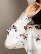 [White Butterfly] SilkSilky  19Momme Silk Lapel Collar Women''s Outfit Sets 006