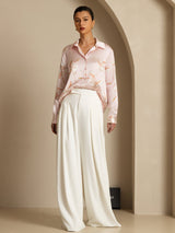 [Pink] SilkSilky  Long Sleeve Lapel Collar Women's Shirt 007