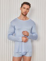 [Light Blue] SilkSilky  Long Sleeve Round Neck Men's T-Shirt 005