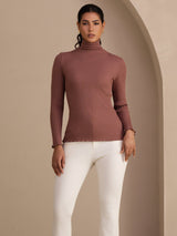 [Cameo Rose] SilkSilky  Long Sleeve Turtle Neck Women's T-Shirt 004