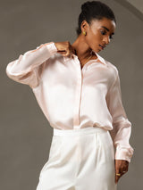 [Pink] SilkSilky  Long Sleeve Lapel Collar Women's Shirts 005