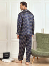 [Navy Chain] SilkSilky  Long Sleeve Lapel Collar Men's Pajamas 003