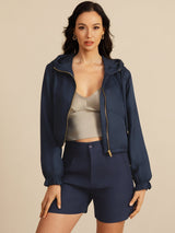 [Dark Blue] SilkSilky  Long Sleeve Hooded Women's Outerwear 006