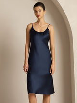 [Dark Blue] SilkSilky Spaghetti Strap U Neck Dress 006