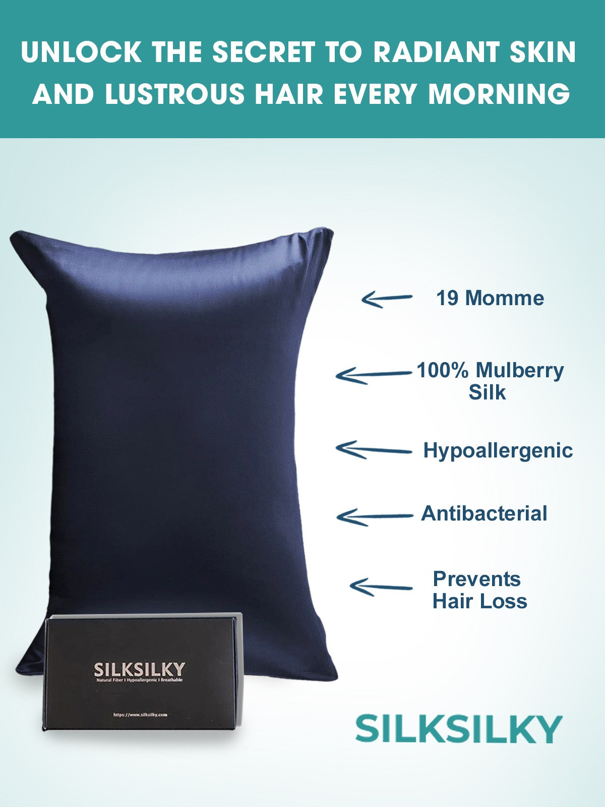 [Dark Blue] SilkSilky  19Momme Pure Silk Pillowcase 002