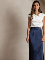 [White] SilkSilky  Cap Sleeve Cowl Neck Women's T-Shirt 003