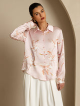 [Pink] SilkSilky  Long Sleeve Lapel Collar Women's Shirt 001