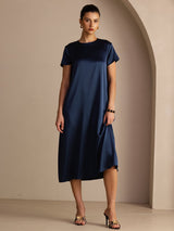 [Dark Blue] SilkSilky  Short Sleeve Crew Neck Dress 003