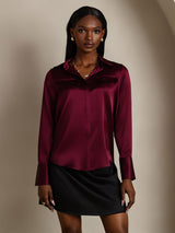 [Dark Red] SilkSilky  Long Sleeve Lapel Collar Women's Shirts 004
