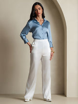 [Grayish Blue] SilkSilky  3/4 Sleeve Lapel Collar Women's Shirts 007