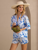 [Ice Leaf] SilkSilky  Half Sleeve Lapel Collar Women's Pajamas 001