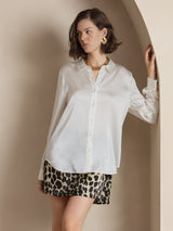 [White] SilkSilky  Long Sleeve Lapel Collar Women's Shirt 003