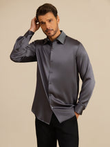 [Dark Gray] SilkSilky  Long Sleeve Lapel Collar Men's Shirt 004