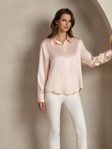 [Light Pink] SilkSilky  Long Sleeve Lapel Collar Women's Shirts 007