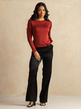 [Fired Brick] SilkSilky  Long Sleeve Crew Neck Women's T-Shirt 008
