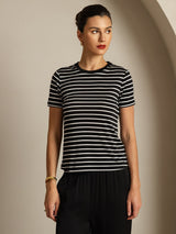 [Black Stripe] SilkSilky  Short Sleeve Crew Neck Women's T-Shirt 003