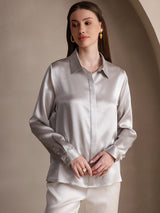 [Light Gray] SilkSilky  Long Sleeve Lapel Collar Women's Shirts 004