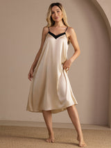 [Brown Rice] SilkSilky  Spaghetti Strap V Neck Nightgown 004