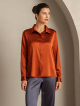[Caramel] SilkSilky  Long Sleeve Lapel Collar Women's Shirts 005