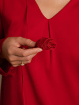 [Wine] SilkSilky 19Momme Silk Long Sleeve V Neck Blouse 005