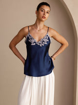 [Dark Blue] SilkSilky  Spaghetti Strap V Neck Camisole Top 003