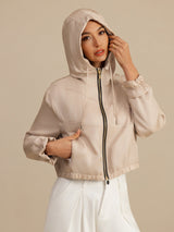[Tan] SilkSilky  Long Sleeve Hooded Women's Outerwear 001