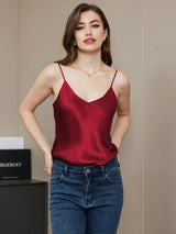 [Dark Red] SilkSilky  Spaghetti Strap V Neck Camisole Top 004