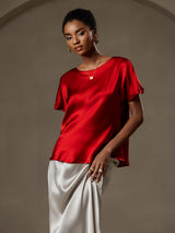 [Wine] SilkSilky  Short Sleeve Boat Neck Women's T-Shirt 001