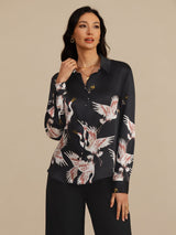 [Black] SilkSilky  Long Sleeve Lapel Collar Women's Shirt 005