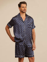 [Navy Chain] SilkSilky  Short Sleeve Lapel Collar Men's Pajamas 001